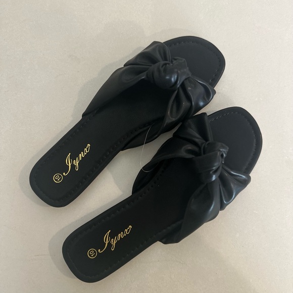 ‼️CLEARANCE‼️ Black Faux Leather Cross Knot Slide Sandals - Picture 3 of 6